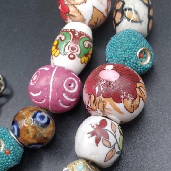 Vintage Venetian African Style Glass Chevron Beads Long 32'' Necklace - Picture 2 of 7